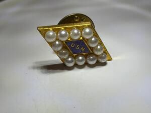 Vintage USN Sweetheart Pin Ballou REG'D Faux Pearl Military Clutch Back Pin